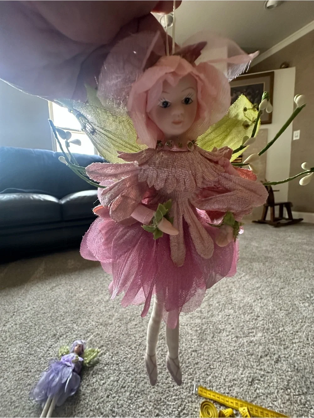 Vintage Purple and Pink Flower Fairy Ornaments - Pair